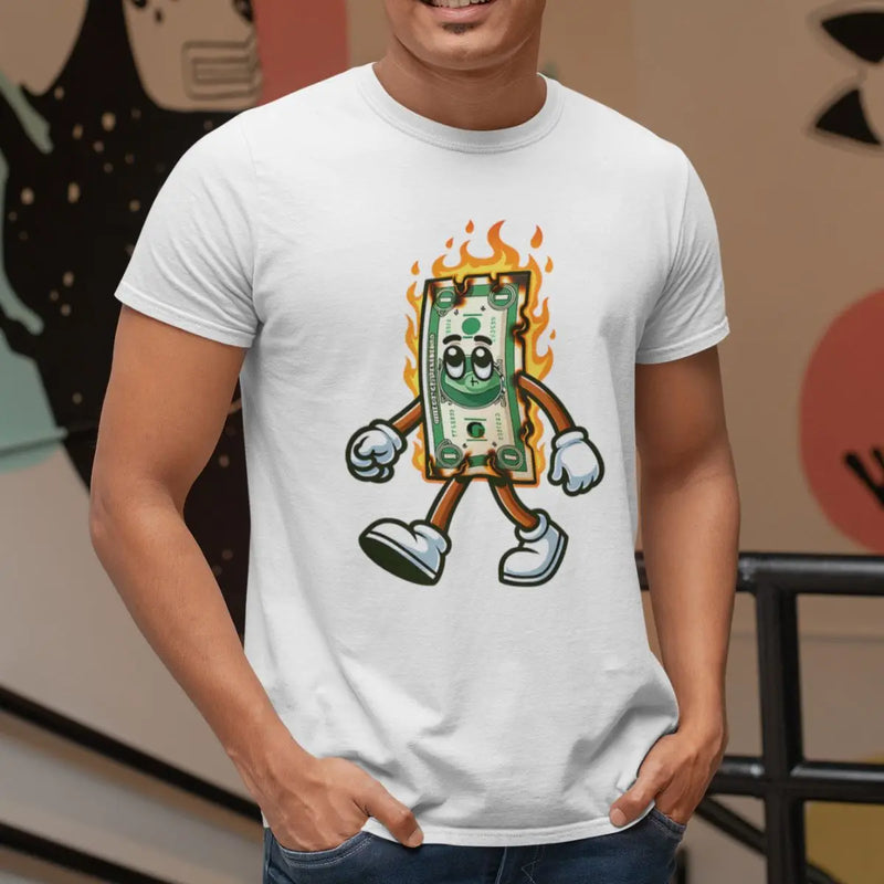 Camiseta Masculina Básica - Queimando Dinheiro/Chamas.