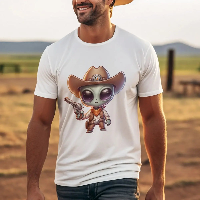 Camiseta Básica Masculina - Alien Cowboy/ Faroeste Western Country.