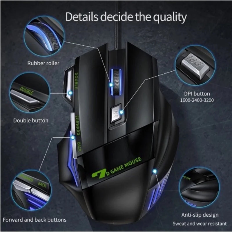 Mouse Gamer para jogo, computador 3200dpi com LED.