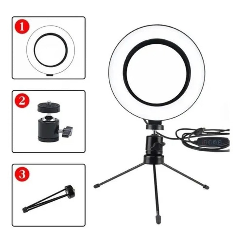 Iluminador de mesa de 6 polegadas e tripé 16cm. Para mesa, iluminação para fotos e videos com grande qualidade.