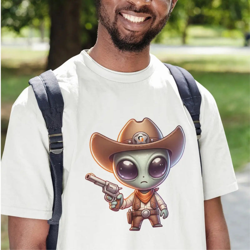 Camiseta Básica Masculina - Alien Cowboy/ Faroeste Western Country.