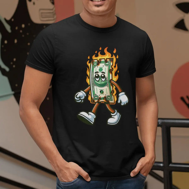 Camiseta Masculina Básica - Queimando Dinheiro/Chamas.