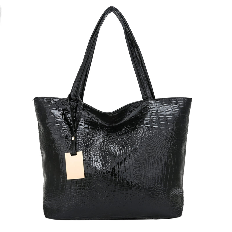 Bolsa de couro PU crocodilo para mulheres, bolsas de ombro casuais, sacola grande, bolsa feminina, prata, ouro, preto, feminino, marca de moda.