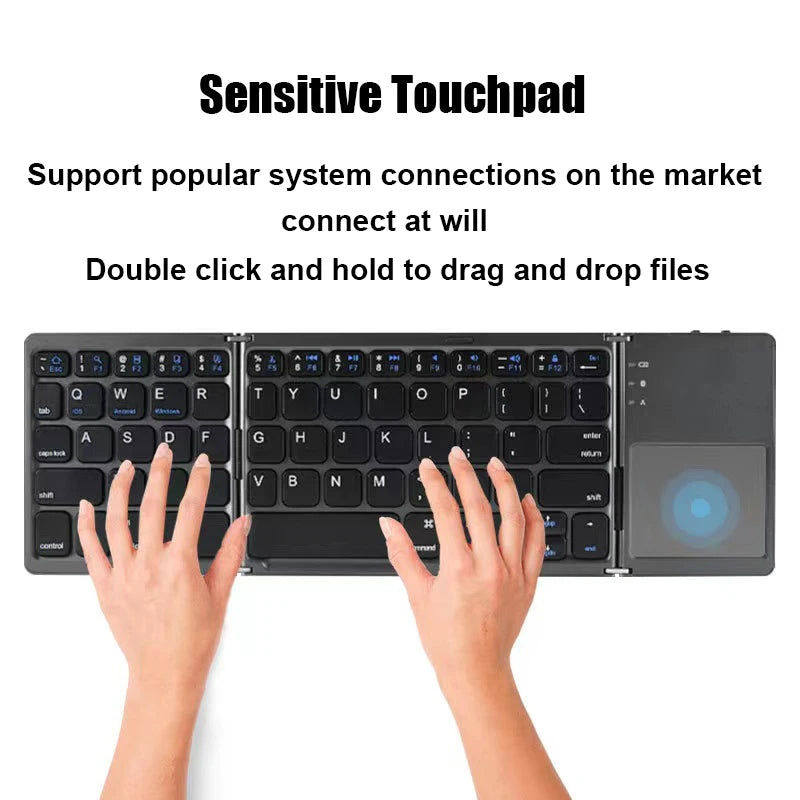 Teclado dobrável sem fio Teclado Bluetooth com Touchpad para Windows, Android, IOS, telefone, Mini teclado de botão multifuncional