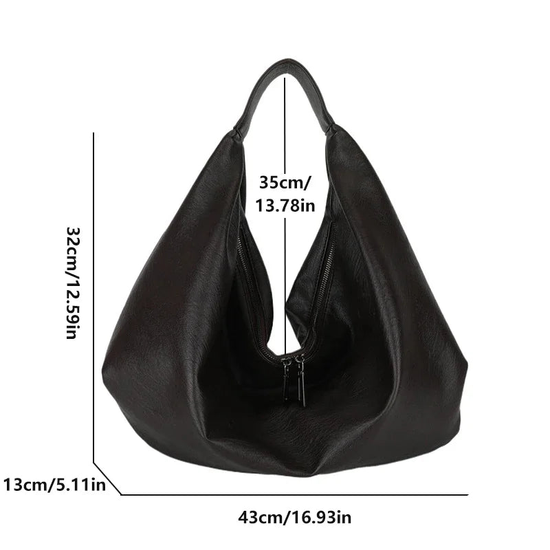 Bolsa de Ombro - Big Black Shoulder Bags para mulheres, monocromática, couro macio, bolsa crossbody.