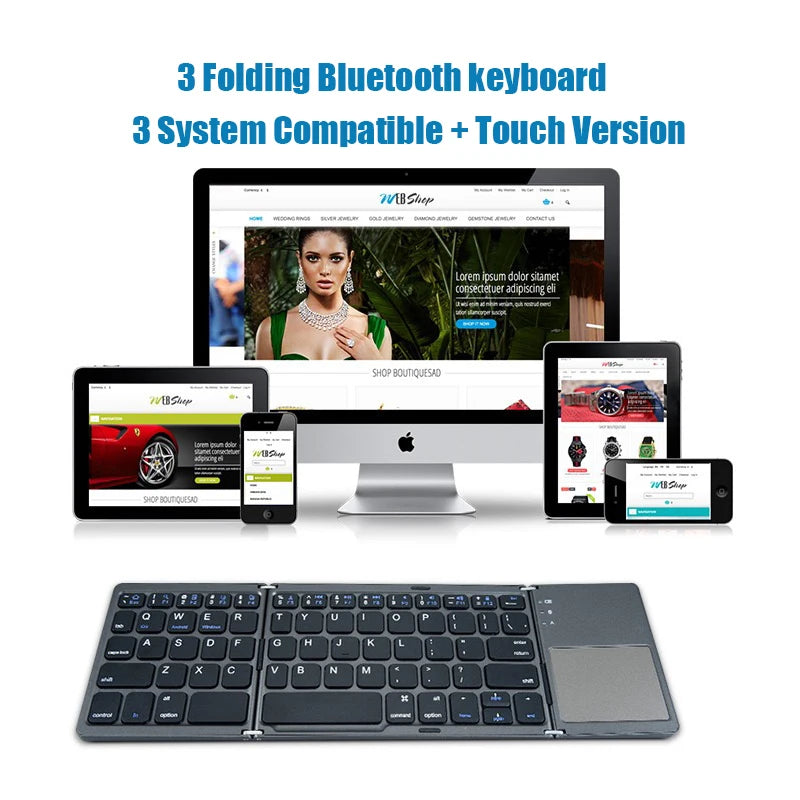 Teclado dobrável sem fio Teclado Bluetooth com Touchpad para Windows, Android, IOS, telefone, Mini teclado de botão multifuncional