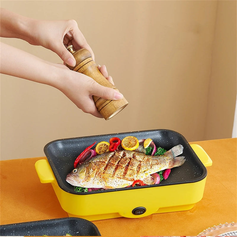 Churrasqueira Elétrica Multifuncional, Mini Bandeja De Cozimento Elétrico, Panqueca Bife Wok, Cozinha Fry Pan, Quadrado, 26cm