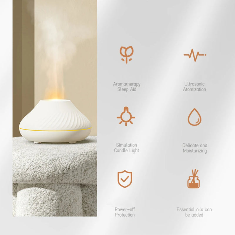 Difusor elétrico do aroma da chama vulcânica, Uso essencial da lâmpada do óleo, Umidificador de ar, Cool Mist Maker com LED Night Light para casa