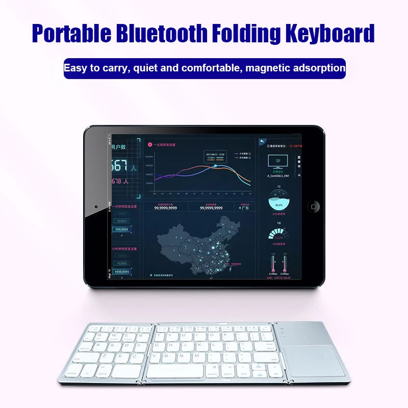 Teclado dobrável sem fio Teclado Bluetooth com Touchpad para Windows, Android, IOS, telefone, Mini teclado de botão multifuncional