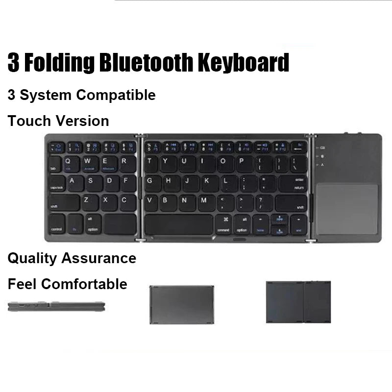 Teclado dobrável sem fio Teclado Bluetooth com Touchpad para Windows, Android, IOS, telefone, Mini teclado de botão multifuncional