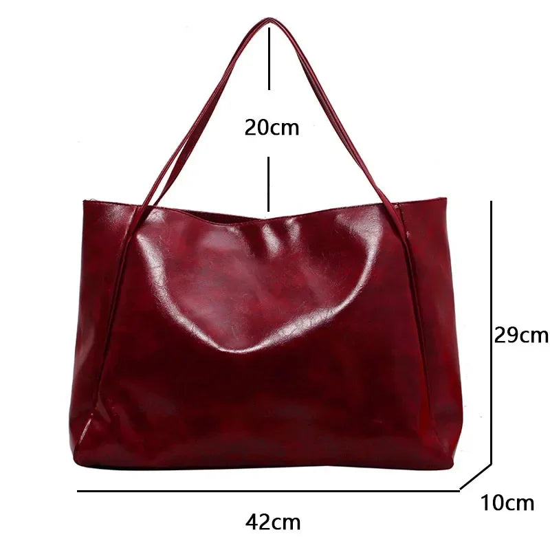 Bolsa de ombro de couro PU de grande capacidade para mulheres, bolsa axilas, moda retrô, crossbody, casual, portátil